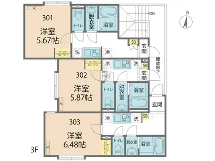 カインドネス相模大野ウエスト(1K/3階)の間取り写真