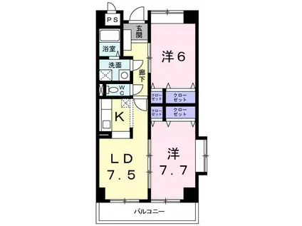 キュウブ由布川(2LDK/1階)の間取り写真