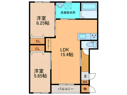 ERDE(2LDK/2階)の間取り写真