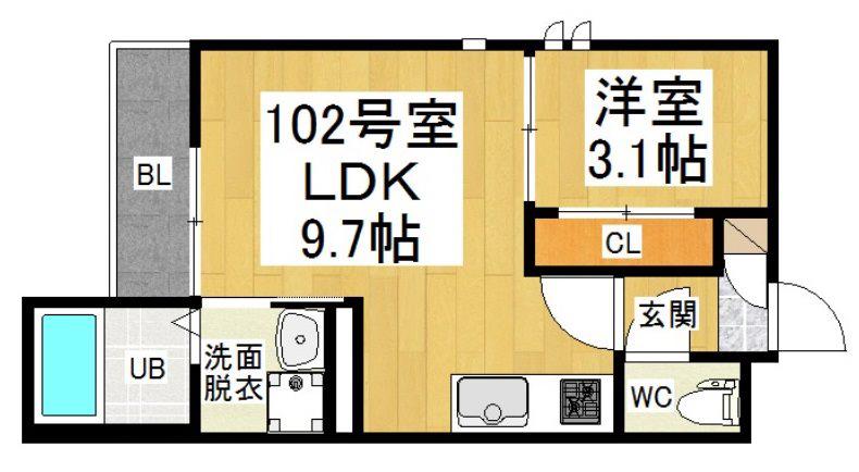 GRANDTIC NAKASUGICHOU(1LDK/1階)の間取り写真