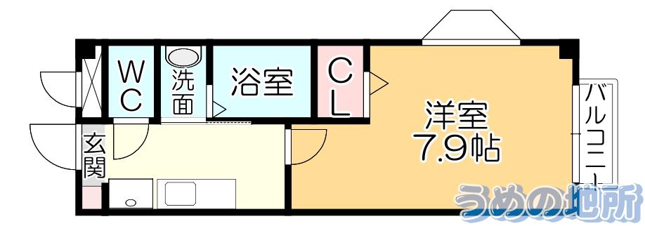 ニューシャルマン福成(1K/2階)の間取り写真