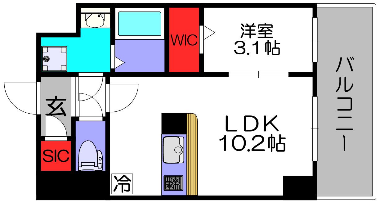 ベルンガーデン林寺(1LDK/7階)の間取り写真