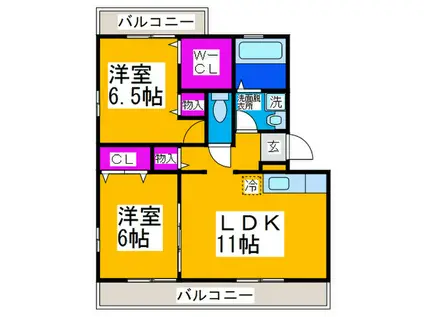 カトル 中もず A棟(2LDK/2階)の間取り写真