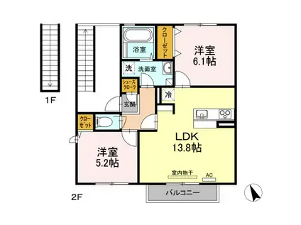 SUMIRE B棟(2LDK/2階)の間取り写真