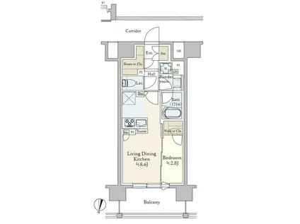オーベルアーバンツ両国(1LDK/11階)の間取り写真