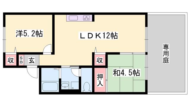 アイネス B棟(2LDK/2階)の間取り写真