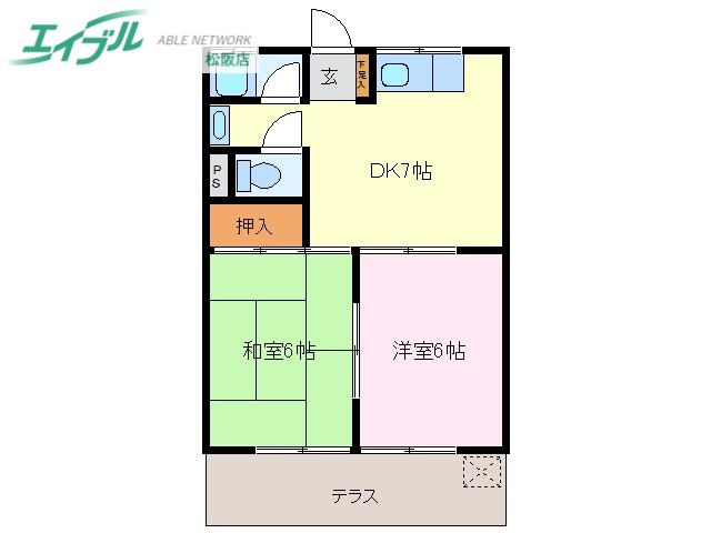 コーポミナミ(2DK/1階)の間取り写真