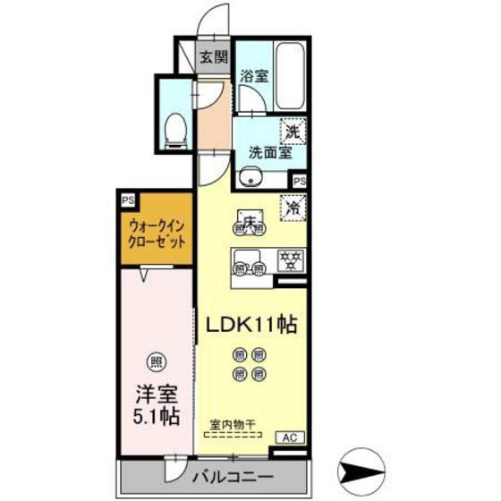 トリシア関(1LDK/1階)の間取り写真