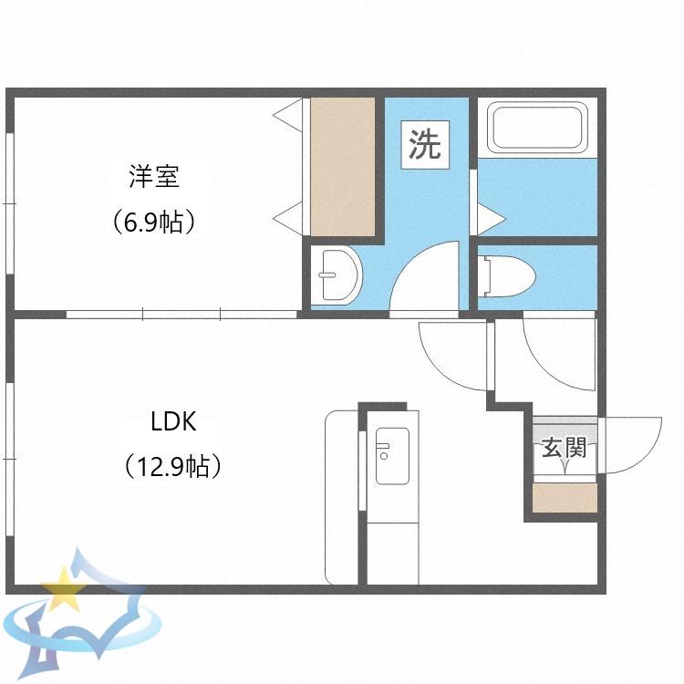 ルネッサンス円山くりの木(1LDK/2階)の間取り写真