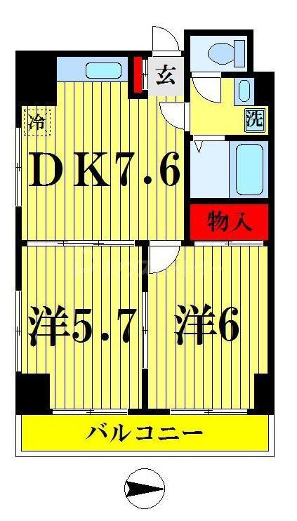 YMTプレイス1(2DK/5階)の間取り写真