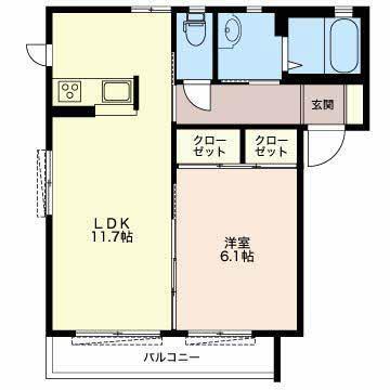 シャンテ西焼津F(1LDK/1階)の間取り写真