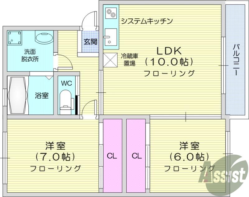 ニューエイジ(2LDK/1階)の間取り写真