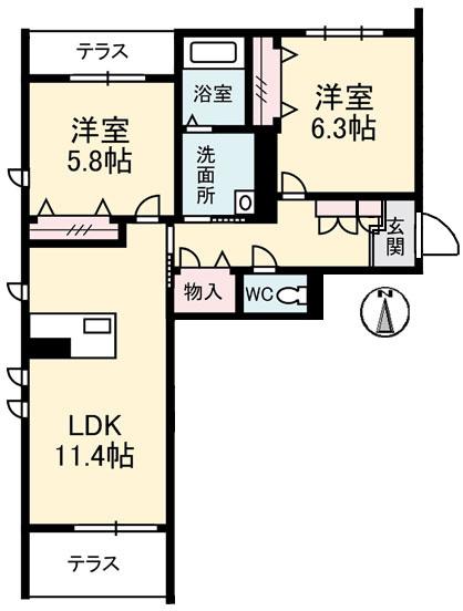 グランマスト今 A棟(2LDK/1階)の間取り写真