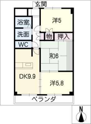 サニーコート桑名(3DK/2階)の間取り写真
