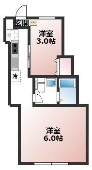 ベルビュー西谷(1DK/2階)の間取り写真