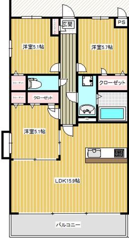 ハッピーマンション八町牟田(3LDK/5階)の間取り写真