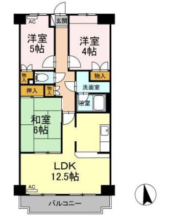 AMOURナメリ(3LDK/2階)の間取り写真