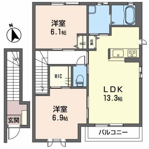 サンセール B(2LDK/2階)の間取り写真