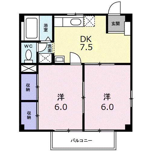 ニューシティさの(2DK/2階)の間取り写真