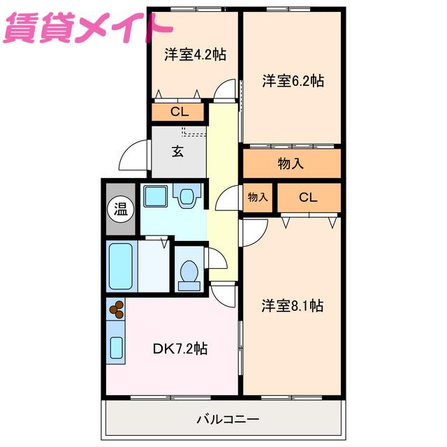 フィオーレ マキ(3DK/4階)の間取り写真