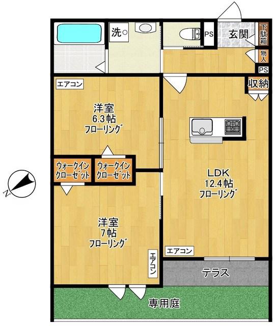 ゲートフロント(2LDK/1階)の間取り写真
