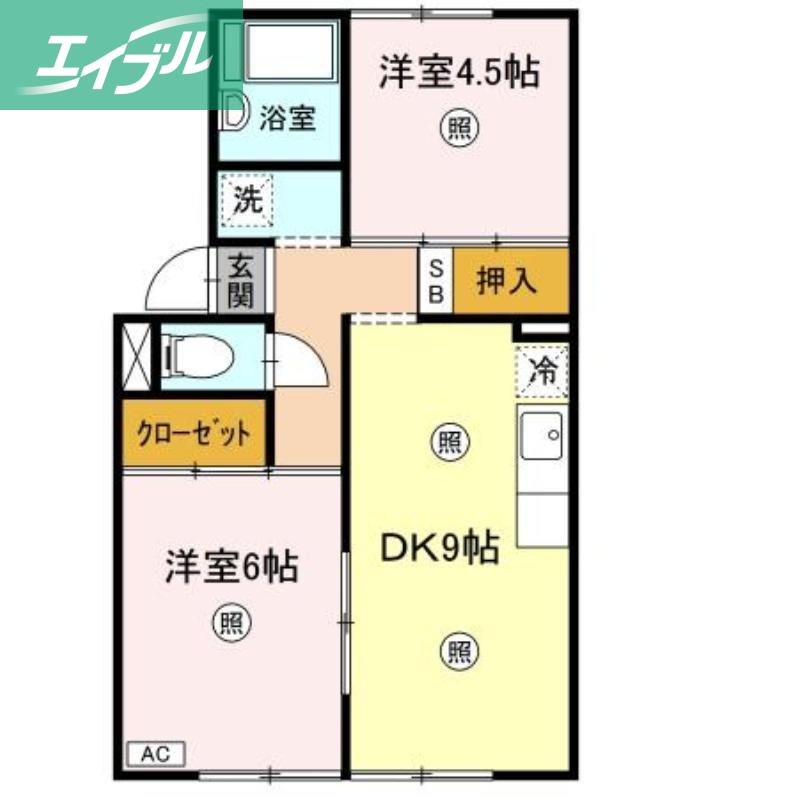 プレジール花尻 A棟(2DK/1階)の間取り写真