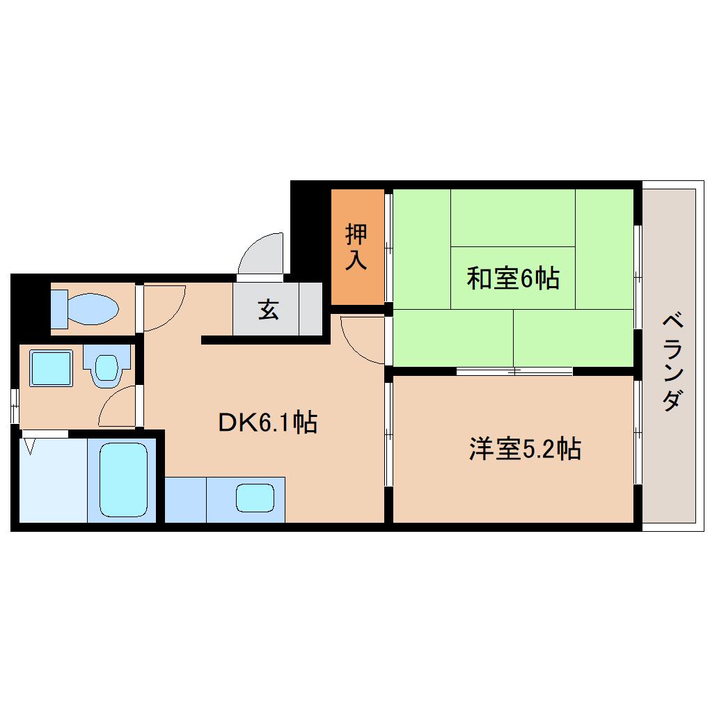 シャンクレール壱番館(2DK/2階)の間取り写真