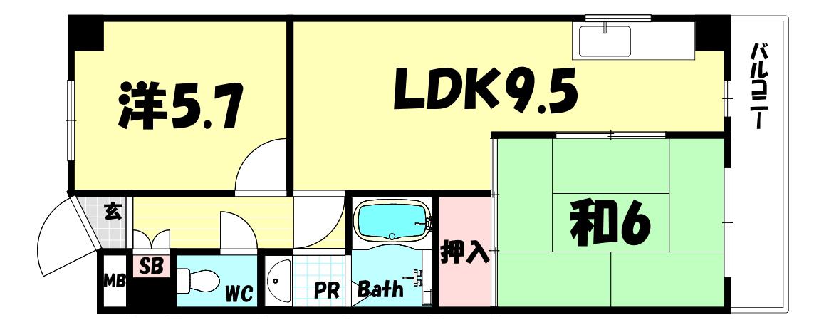 BLANC上筒井通(2LDK/3階)の間取り写真