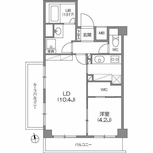 ガーラプレイス八幡山壱番館(1LDK/4階)の間取り写真