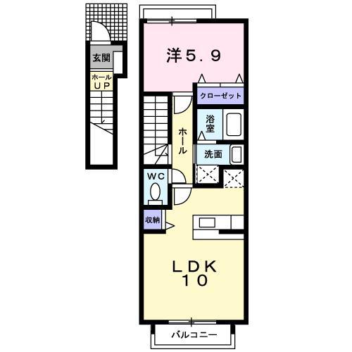 カサブランカC(1LDK/2階)の間取り写真