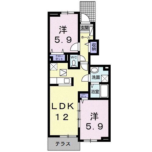 JR東海道本線 尾張一宮駅 バス乗車時間:10分 最寄りバス停で下車 徒歩6分 2階建 築9年(2LDK/1階)の間取り写真
