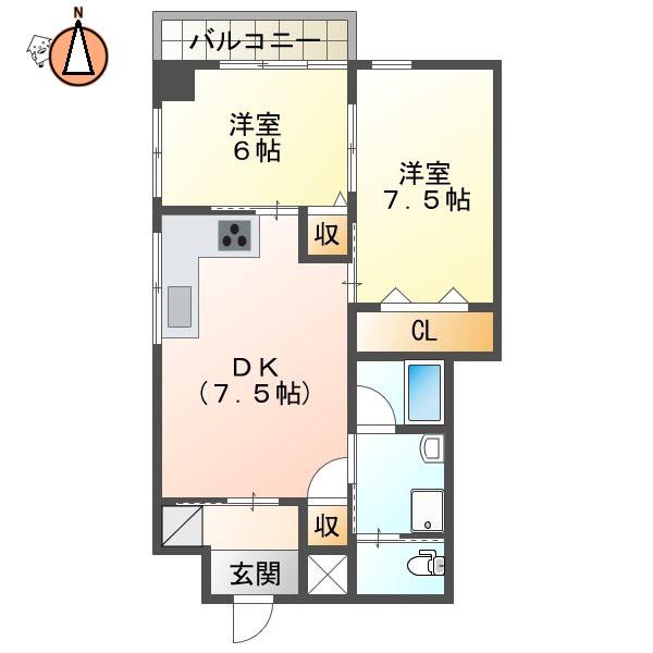 グランフロント東吉野(2DK/6階)の間取り写真
