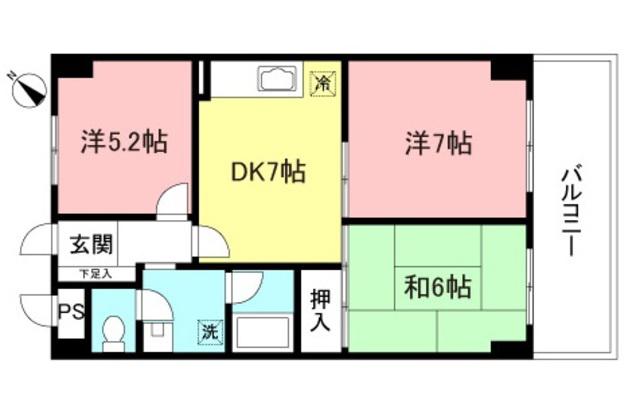 パークサイド古淵(3DK/3階)の間取り写真