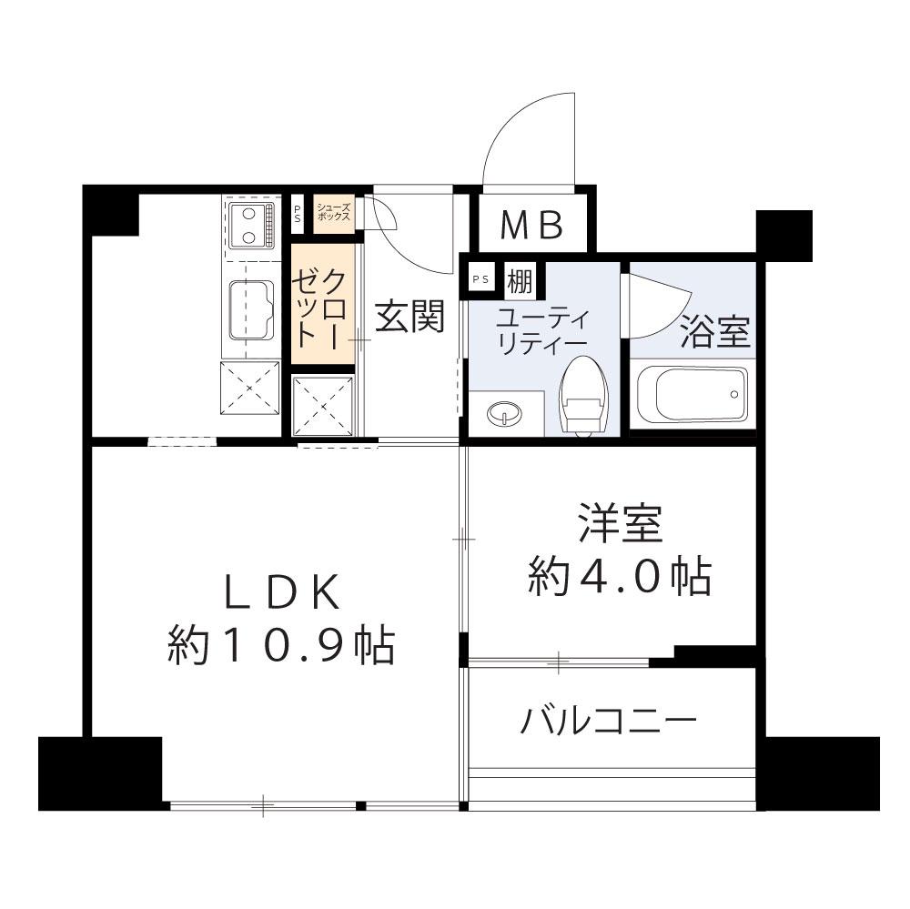 クリスタルブライト本町東(1LDK/13階)の間取り写真