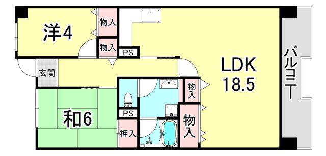 UR武庫川 18号棟(2LDK/10階)の間取り写真