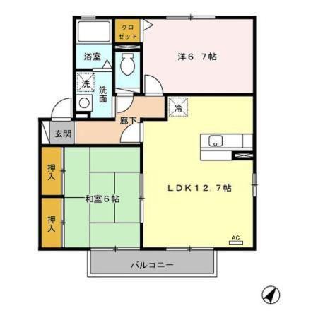 サン カルチェあいおい D(2LDK/1階)の間取り写真