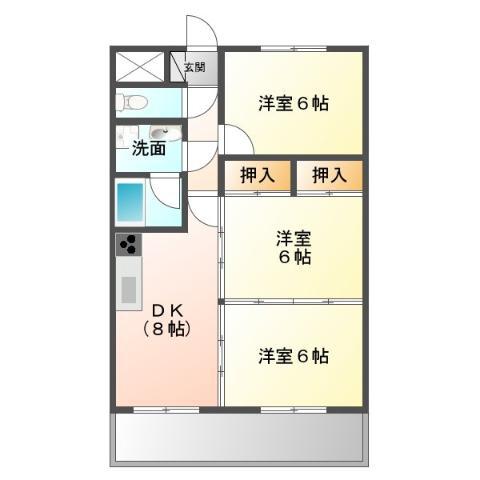 シーザーズパレス不知火(3DK/6階)の間取り写真