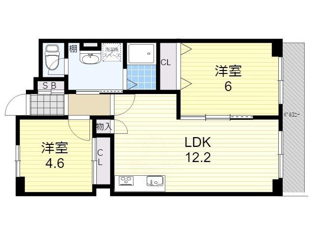 パティオ北加賀屋 北棟・南棟(2LDK/3階)の間取り写真