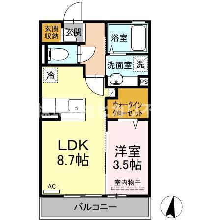 PEACECABIN(1LDK/3階)の間取り写真