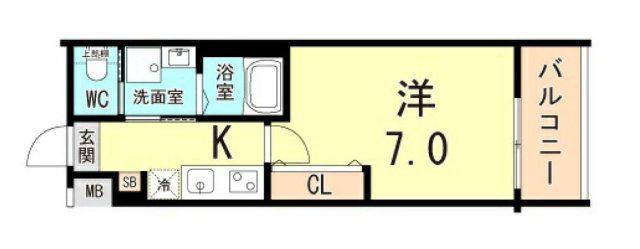 リアコートJR須磨鷹取(1K/2階)の間取り写真