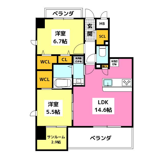 OAK VILLA 桜並木クラス(2LDK/4階)の間取り写真
