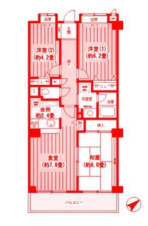 メルベーユ横浜子安(3LDK/4階)の間取り写真