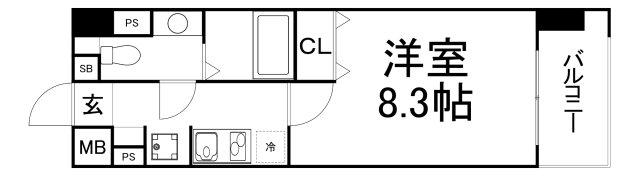 ビバーチェ鷺洲(1K/2階)の間取り写真