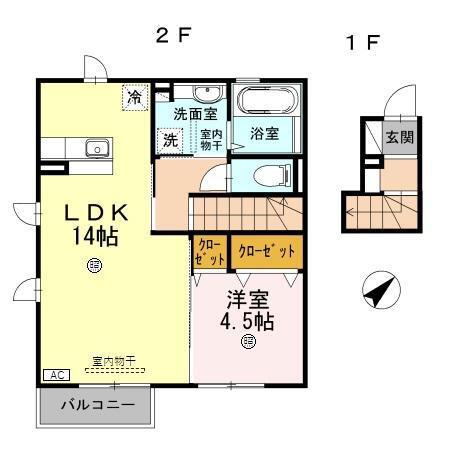 ルーナ・サクラ(1LDK/2階)の間取り写真