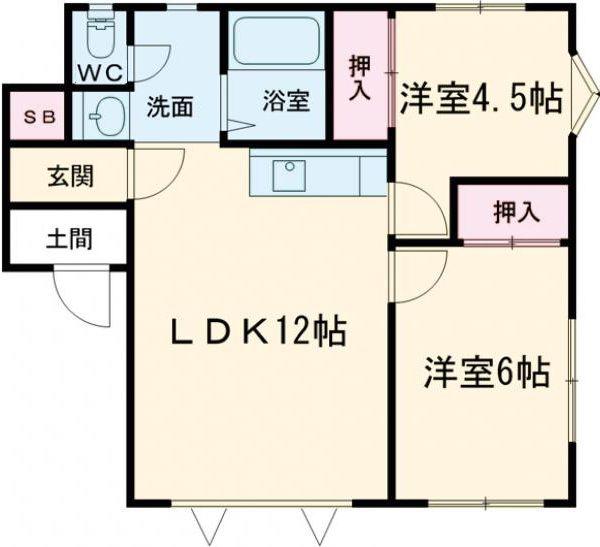 ハイツROKO(2LDK/1階)の間取り写真