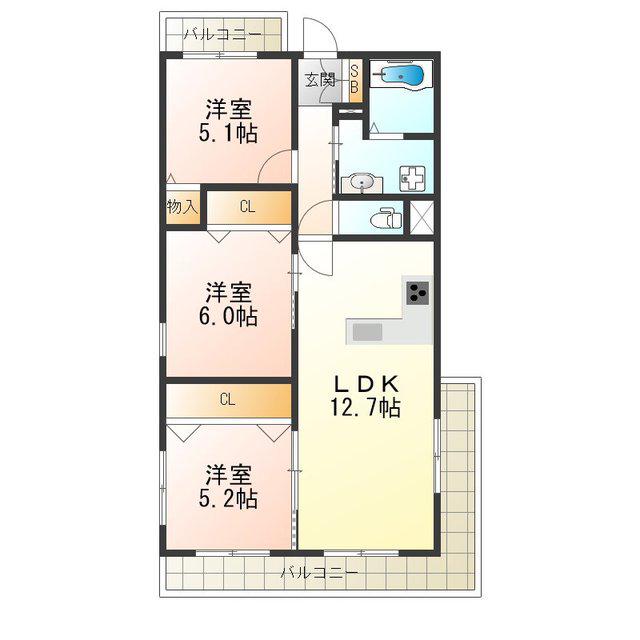 クリア・クレセント住之江(3LDK/9階)の間取り写真