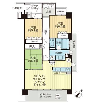 サーパス鶴賀王神(3LDK/6階)の間取り写真