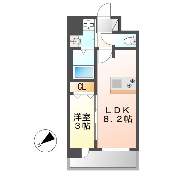 ディアレイシャス名古屋大須通(1LDK/14階)の間取り写真