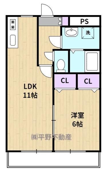 サンライズ東櫛原(1LDK/6階)の間取り写真