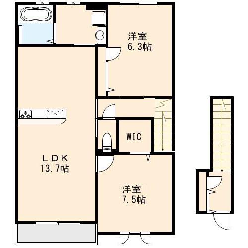 アルフートA棟(2LDK/2階)の間取り写真